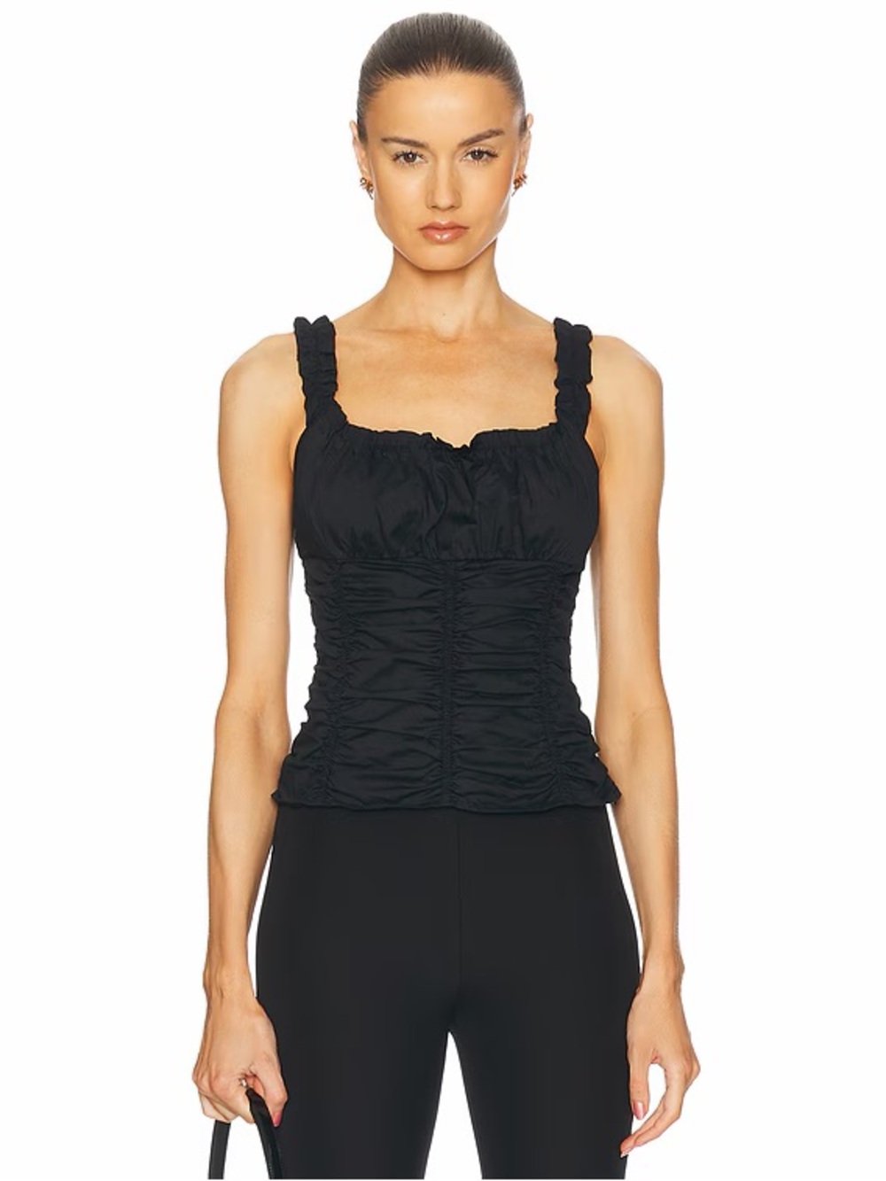 STAUD Black Ruched Sleeveless Top
